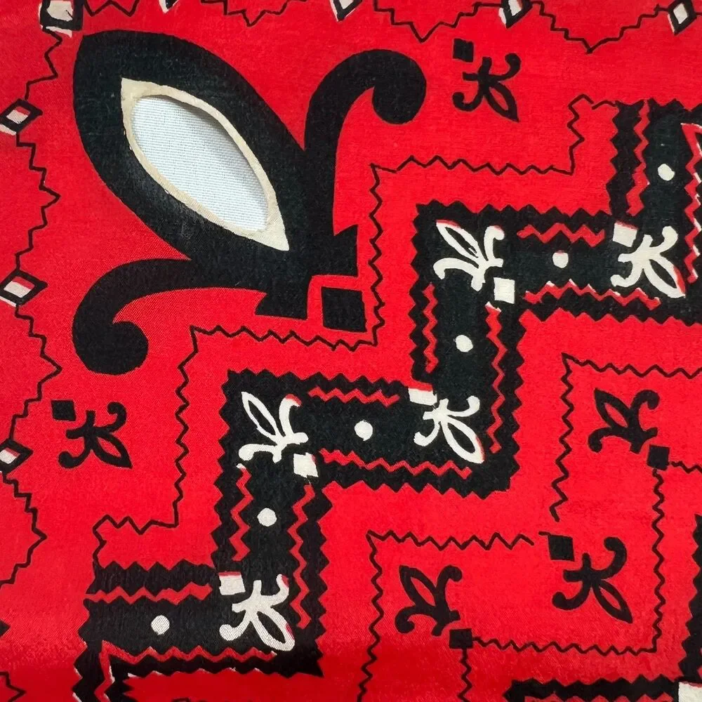 Vintage fleur de lis red silk scarf red white blue, square
